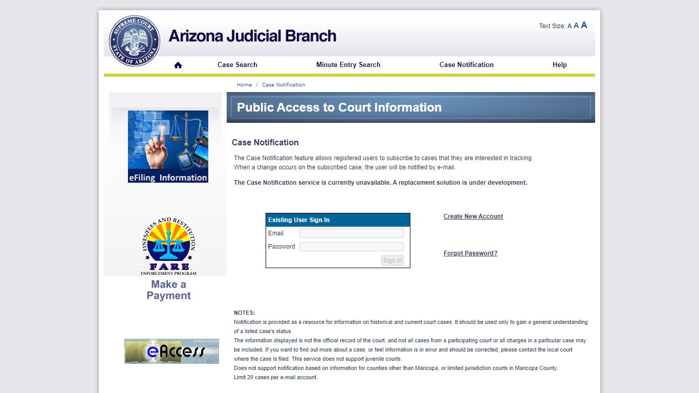 Public Access Case Notification - Arizona